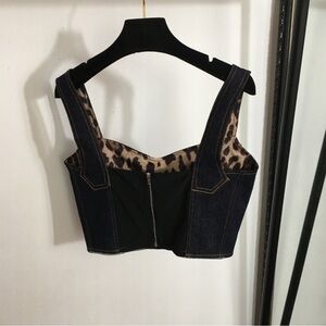 Dolce Gabbana Denim Bustier Leopard Lining Top